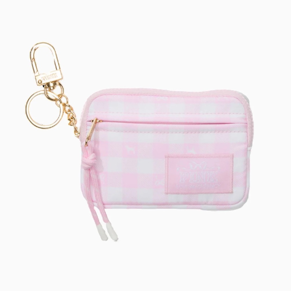 Pink Gingham Checkered Keychain Wallet LOVE SHAKE FANCY X PINK